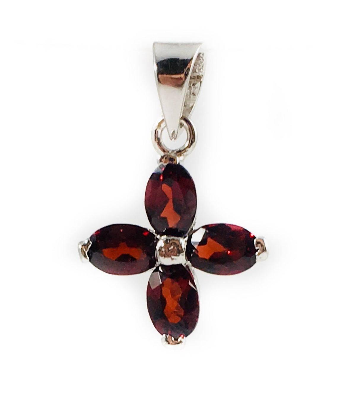 Floral Red Garnet Pendant with Chain - Natural Red Garnet Pendant - Floral Pendant with Chain - Solid 925 Sterling Silver Pendant for Her
