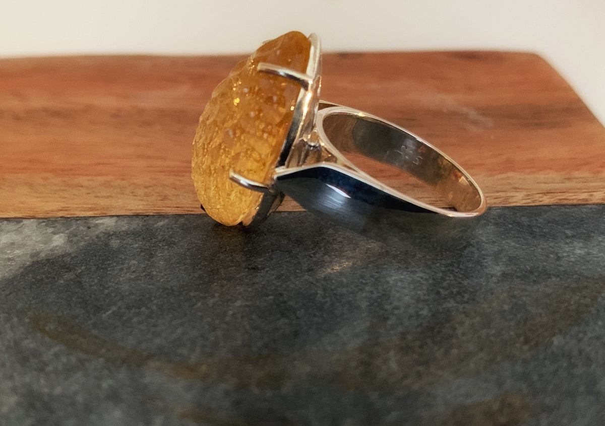 Gorgeous Citrine Ring - Carved Citrine Pear-Shaped Ring - Carved Gemstone Ring - November Birthstone - US 7.75 Ring - Solid 925 Silver Ring