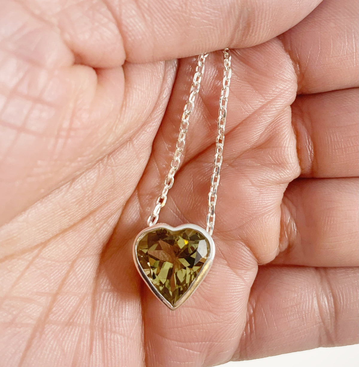 Heart Shaped Lemon Topaz Silver Pendant - Lemon Topaz Pendant w Free Chain - November Birthstone - Heart Necklace - Solid Sterling Silver