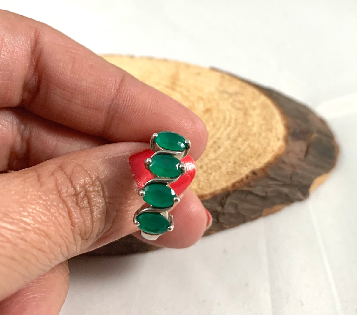 Genuine Green Onyx Ring - Onyx Ring - July Birthstone Ring - Gift for Her - Green Stone Ring - Size 7.75 Ring - Solid Sterling Silver Ring