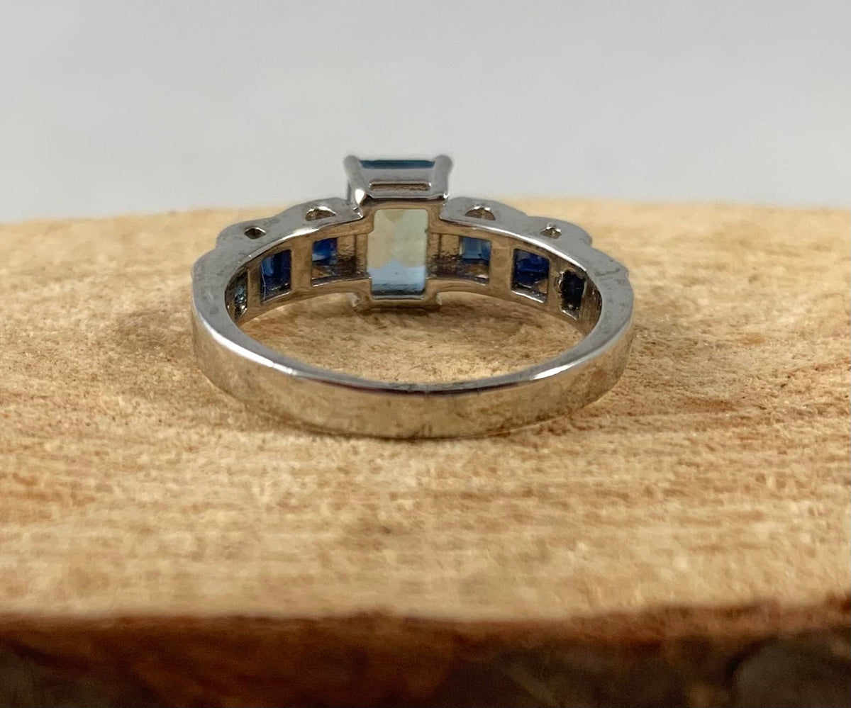 Natural Blue Topaz & Sapphire Ring - US 6.75 - Blue Topaz Ring - Sapphire Ring - September Birthstone - November Gemstone - 925 Silver Ring