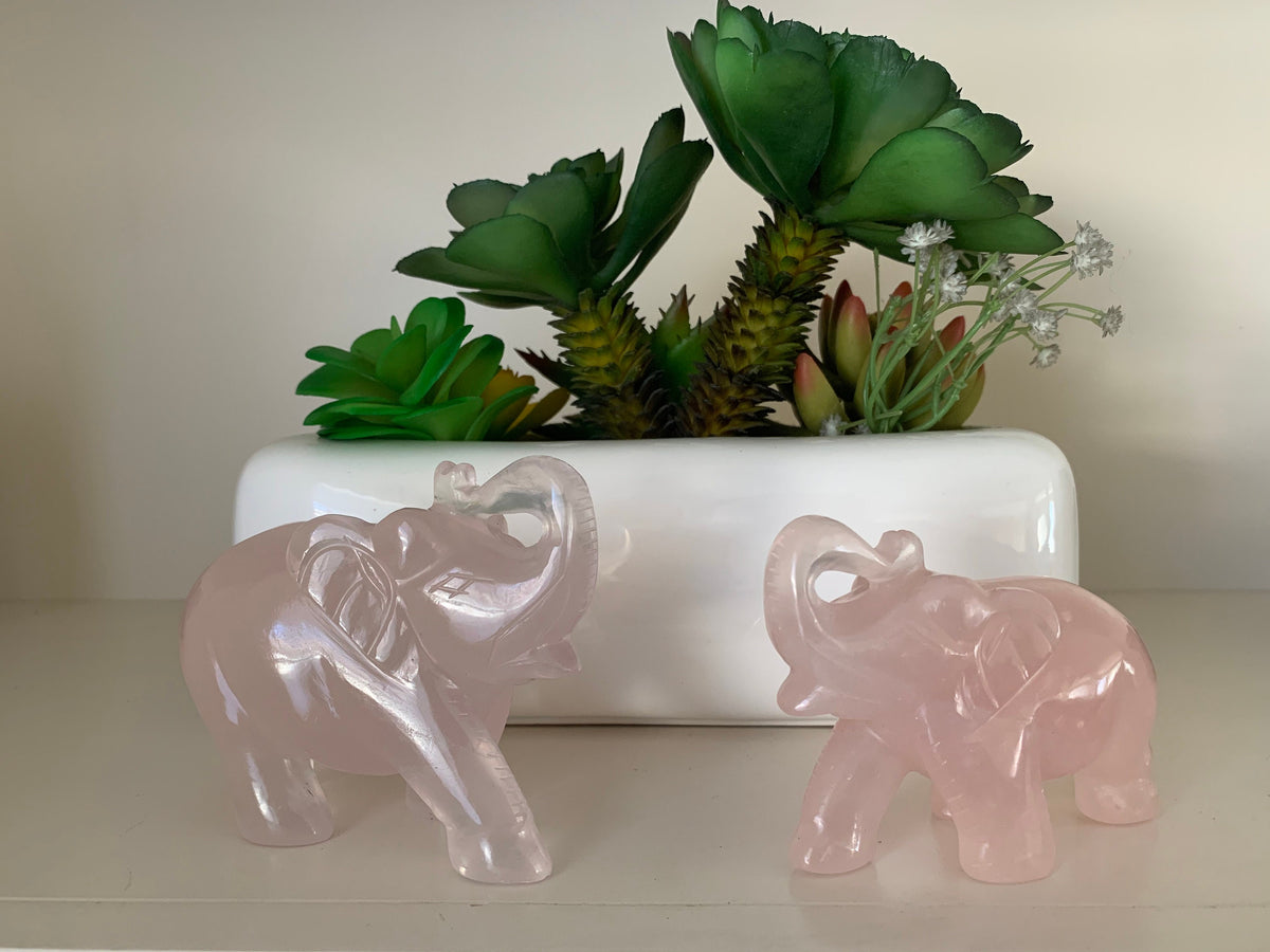 Natural Gemstone Elephant - Carved Gemstone Figurine - Elephant Gift - Rose Quartz - Tiger Eye - Green Aventurine Gift - Lucky Elephant