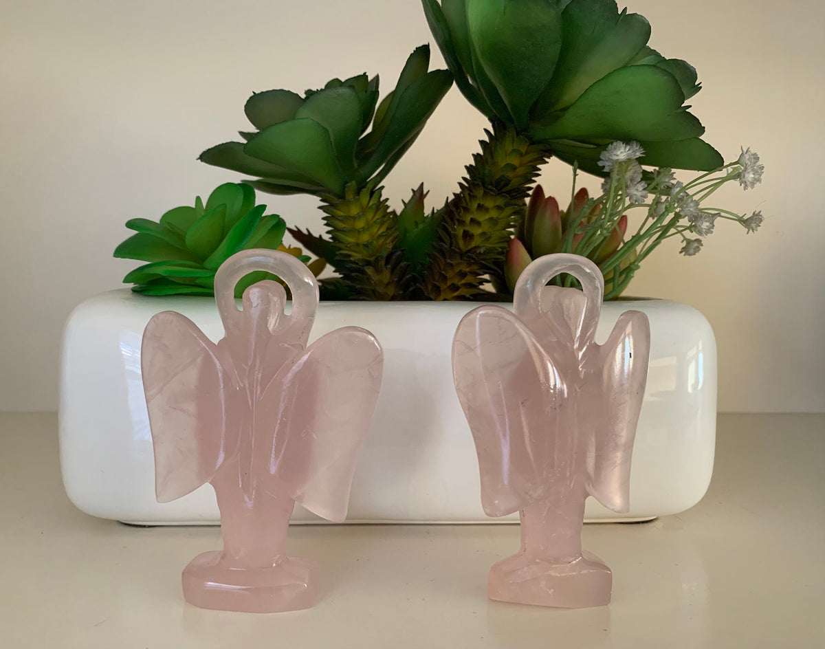 Natural Gemstone Angels - Carved Gemstone Figurine - Angels for Gift - Rose Quartz Angel - Crystal Angel with Halo - Rare Christmas Gift