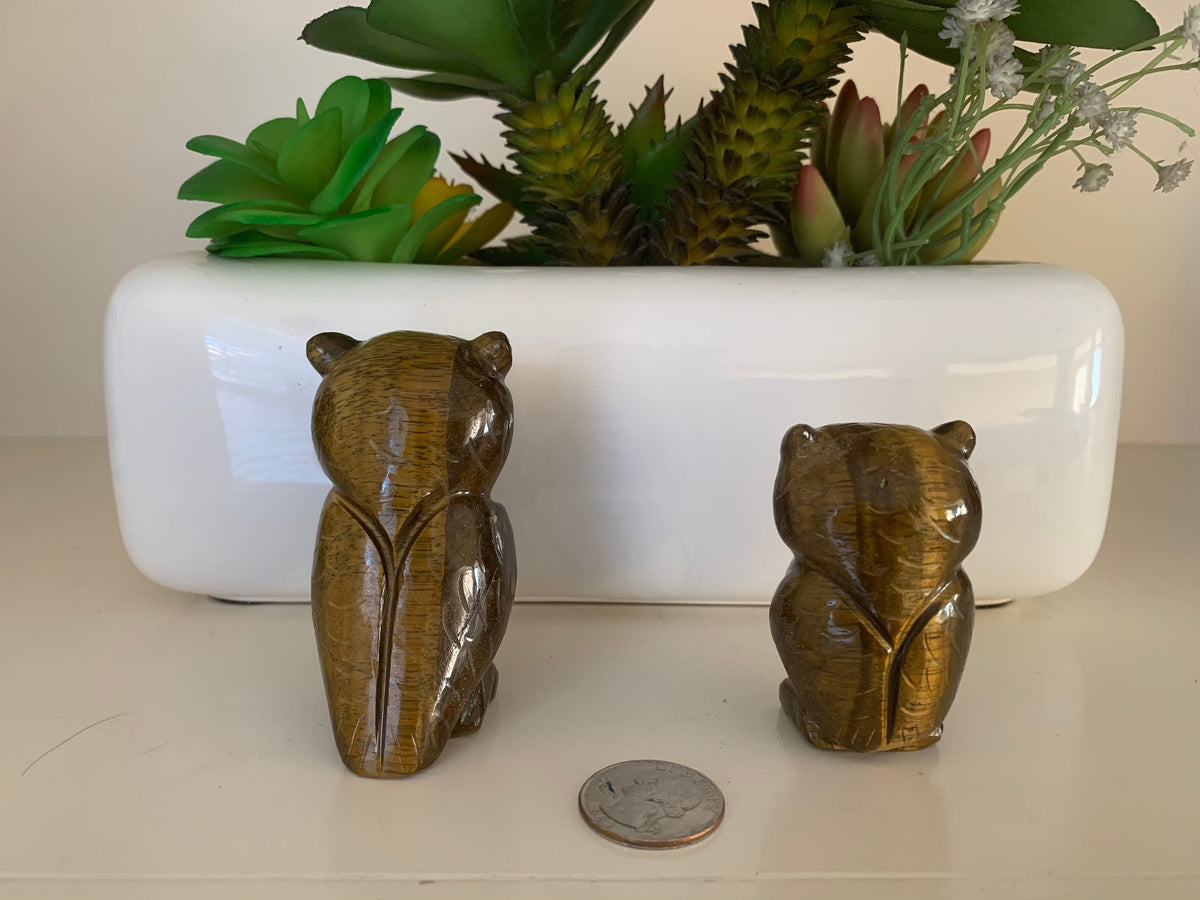 Crystal Owls - Tiger Eye Owls - Natural Gemstone Mom and Baby Owl - Carved Gemstone Figurine - Lucky New Year Gift - Christmas Gift