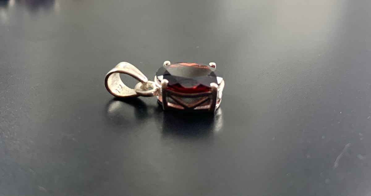 Natural Gemstone Oval Pendant - Citrine Pendant - Red Garnet Pendant - Amethyst Pendant - Gift for Her - Solid 925 Sterling Silver Pendant