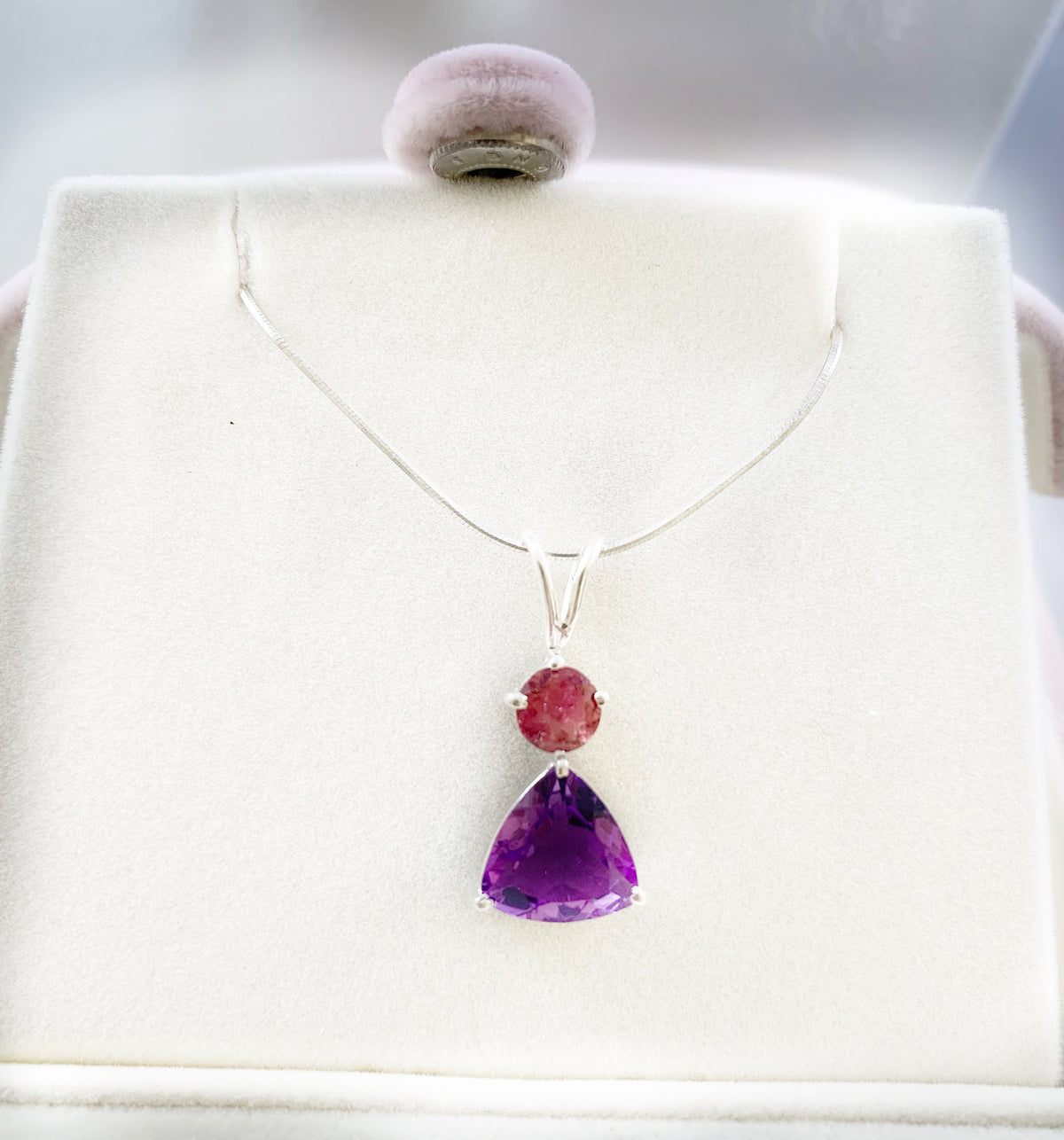 Amethyst and Rhodolite Garnet Pendant - Trillion Amethyst Pendant - February Birthstone - Christmas Gift - Solid Sterling Silver Pendant