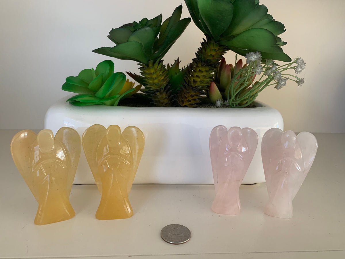 Natural Gemstone Angels - Carved Gemstone Figurine - Angels for Gift - Rose Quartz Angel - Crystal Angel - Christmas Gift