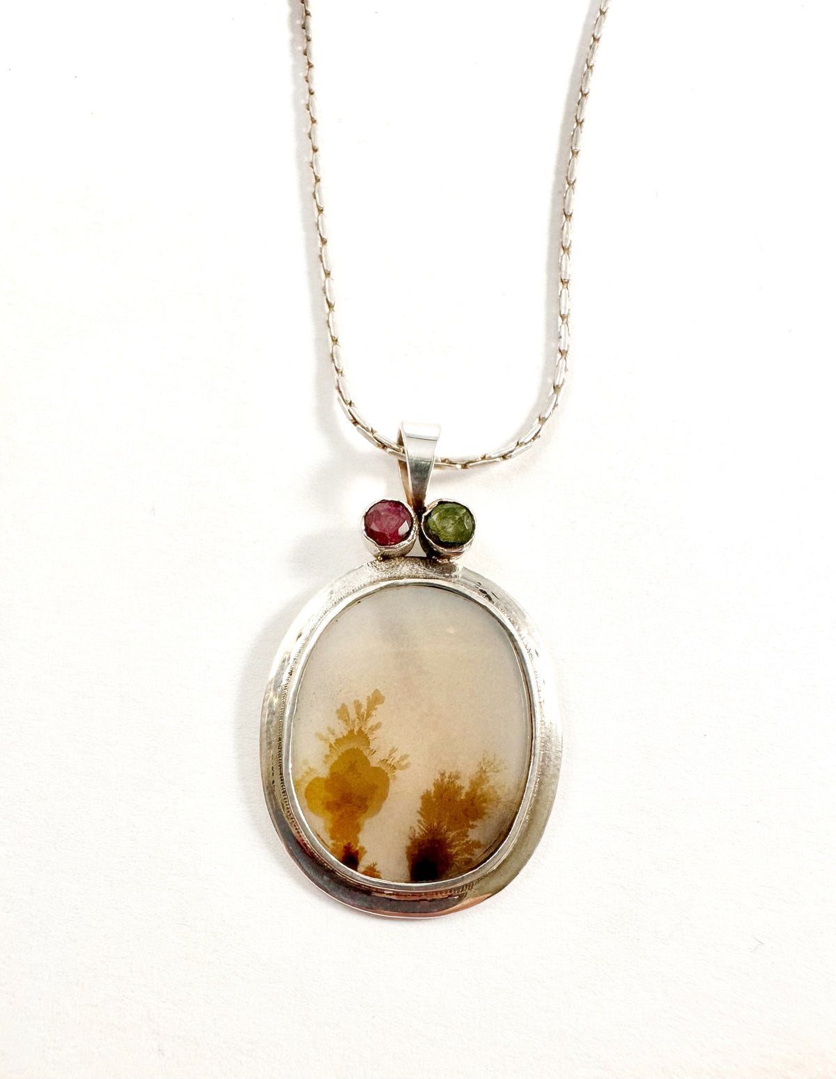 Solid 925 Silver Montana Agate and Multi-Tourmaline Pendant - Montana Agate Pendant - Montana Agate Necklace - Simple Montana Agate Pendant