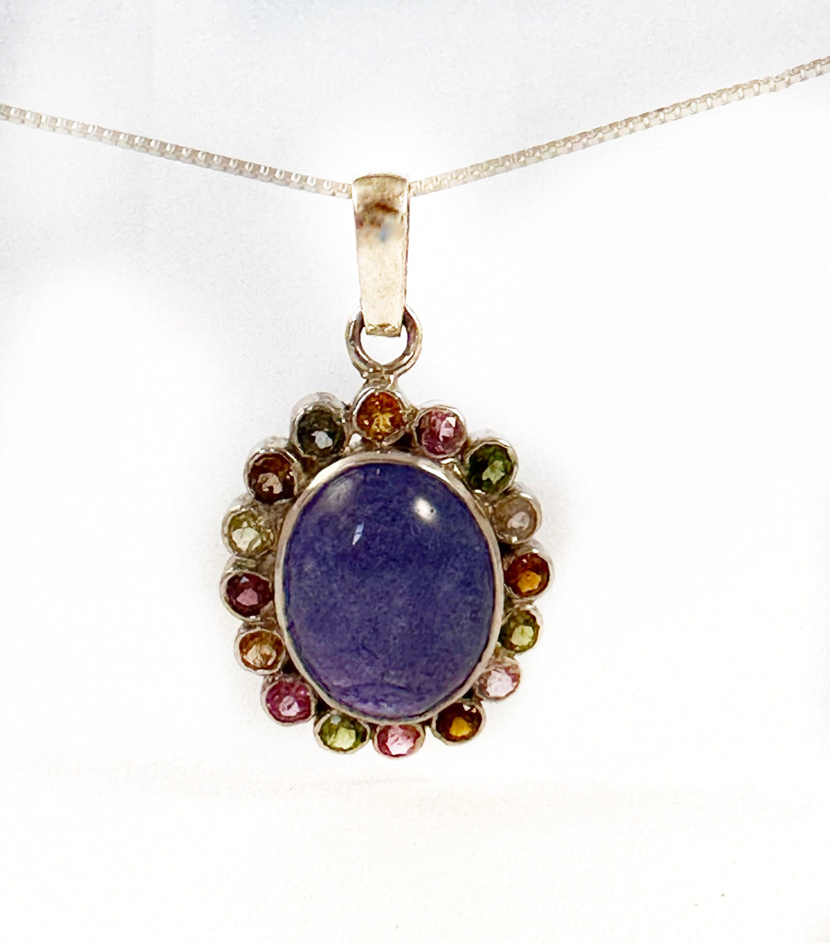 Solid 925 Silver Tanzanite and Multi-Tourmaline Pendant - Tanzanite Pendant - Tanzanite Necklace - Tourmaline Pendant - Tourmaline Necklace