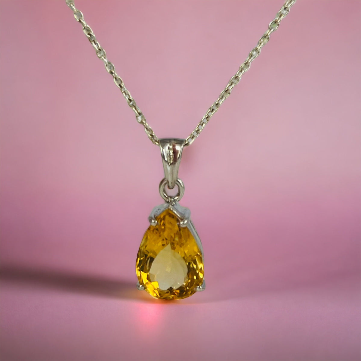 Natural Pear Shaped Citrine Pendant - Sparkling High Quality Citrine -November Birthstone - Gift for Her - Solid 925 Sterling Silver Pendant