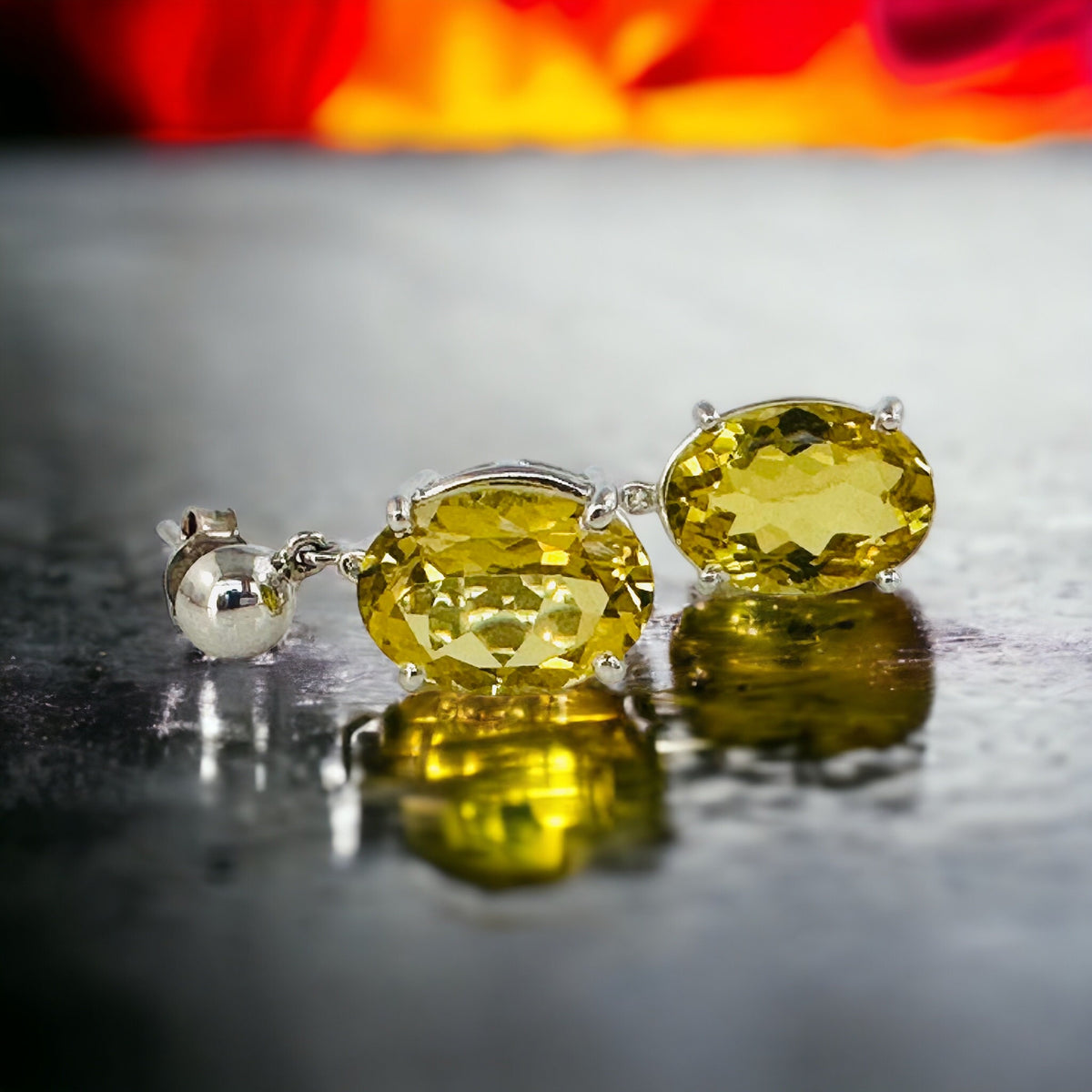 Natural Lemon Topaz and Diamond Earrings - Dangle Earrings - Huge Gemstone Dangle Earrings - Gift for Her - Solid Sterling Silver Earrings