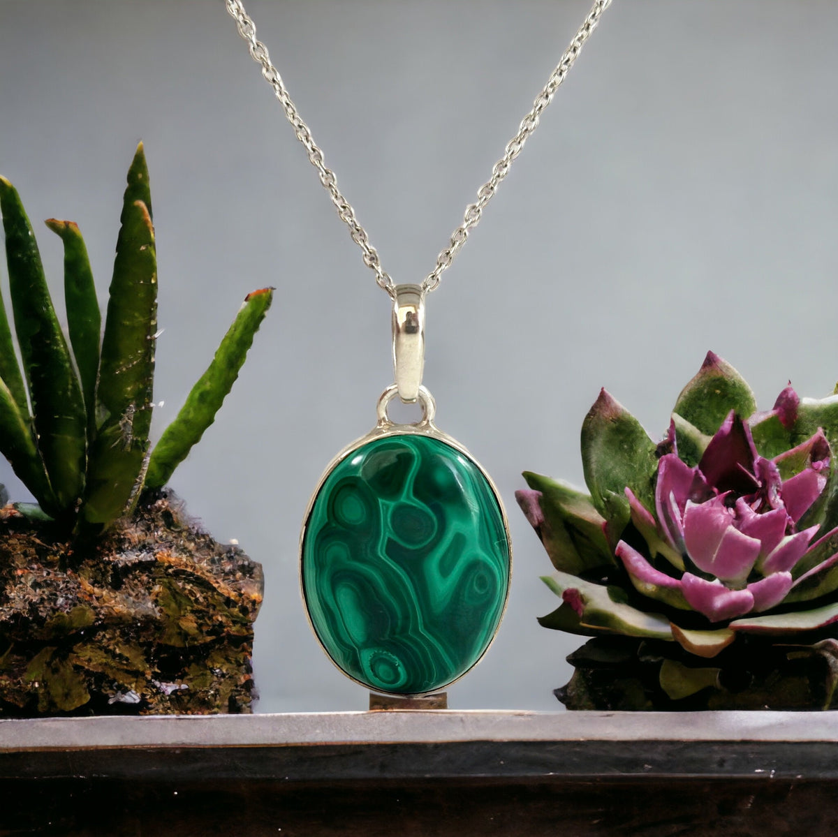 Natural High Quality Malachite Pendant - Beautiful Pattern Malachite - Oval Malachite Pendant - Unisex Pendant - Solid 925 Sterling Silver