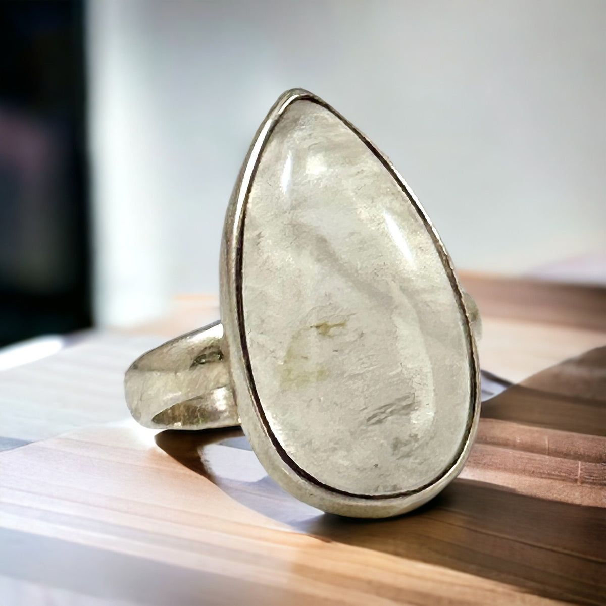 Genuine Moonstone Pear Shaped Ring - Size 6.75 Ring - June Birthstone - Ring for Her - Statement Ring - Solid 925 Sterling Silver Ring