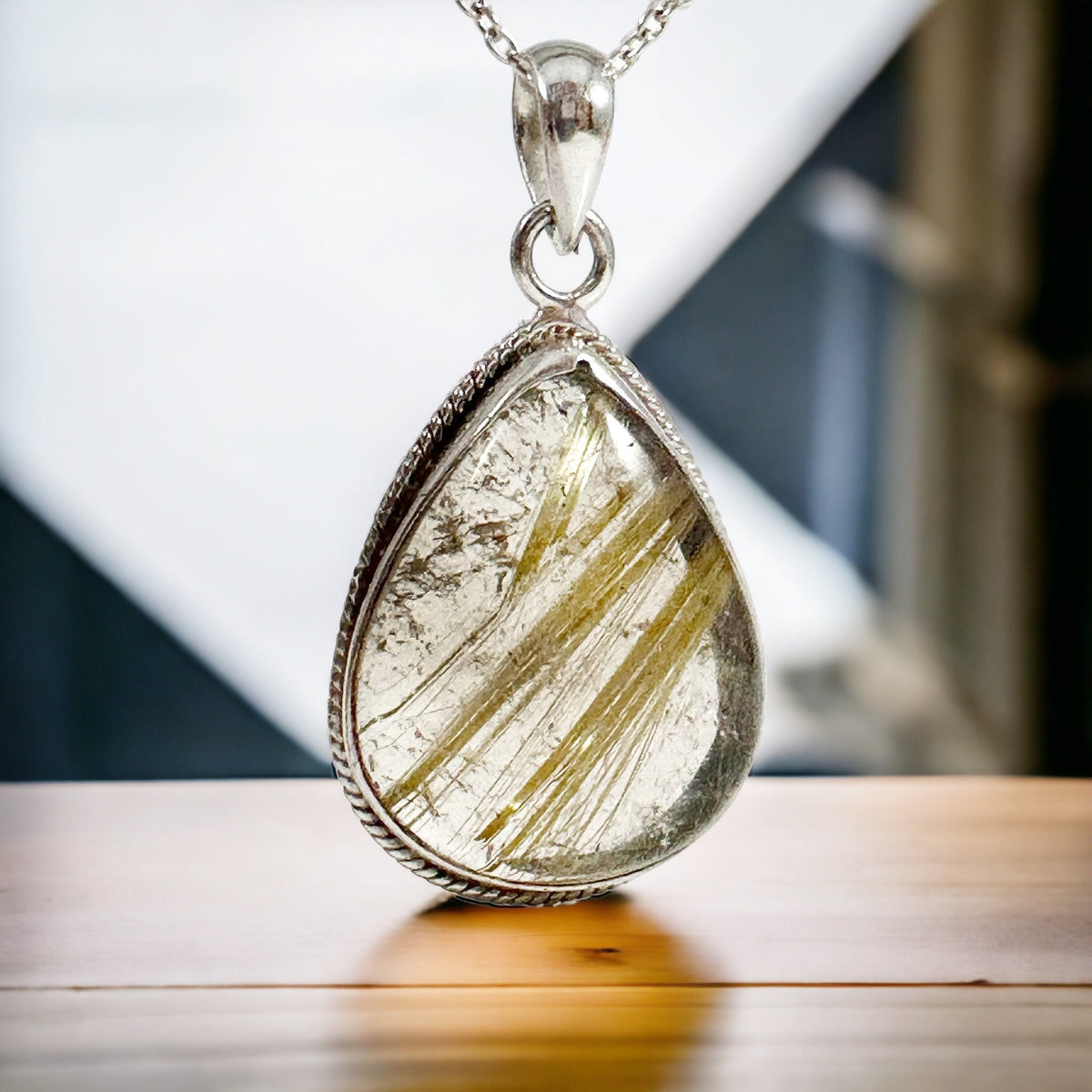 Golden Rutile Pendant - Rutile Pendant - High Quality Handpicked Rutile - Genuine Angel Hair Pendant - Solid 925 Sterling Silver Pendant