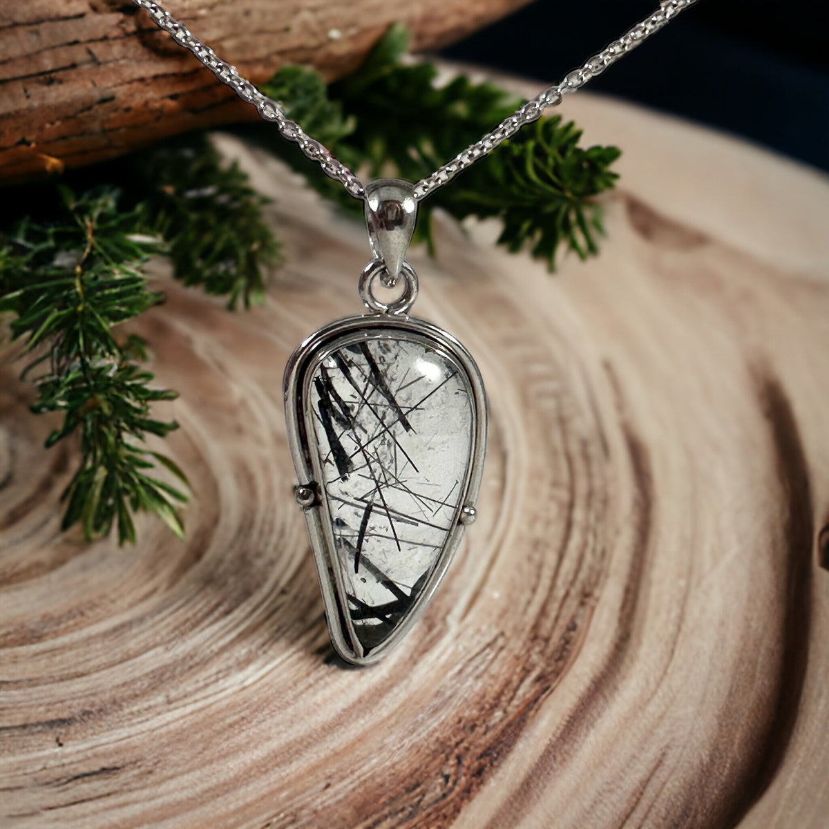 Black Rutile Pendant - Rutile Pendant - High Quality Handpicked Rutile - Genuine Gemstone Pendant - Solid 925 Sterling Silver Pendant