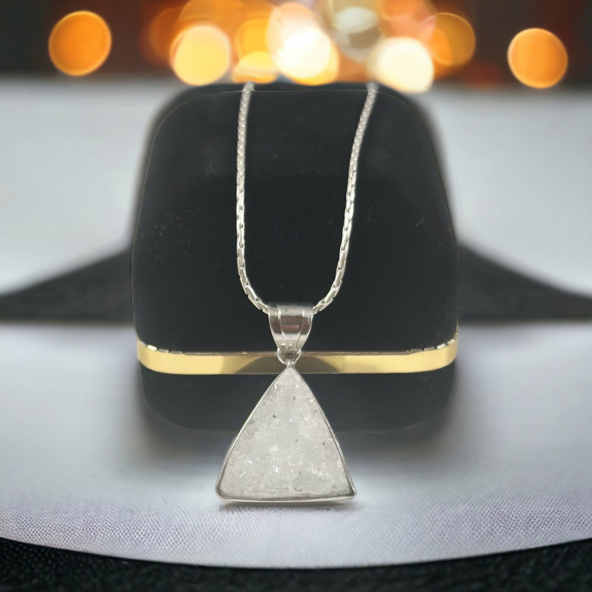 Natural Agate Pendant - Druzy Pendant - Triangular Pendant - Gemstone Pendant - September Birthstone - Solid 925 Sterling Silver Pendant