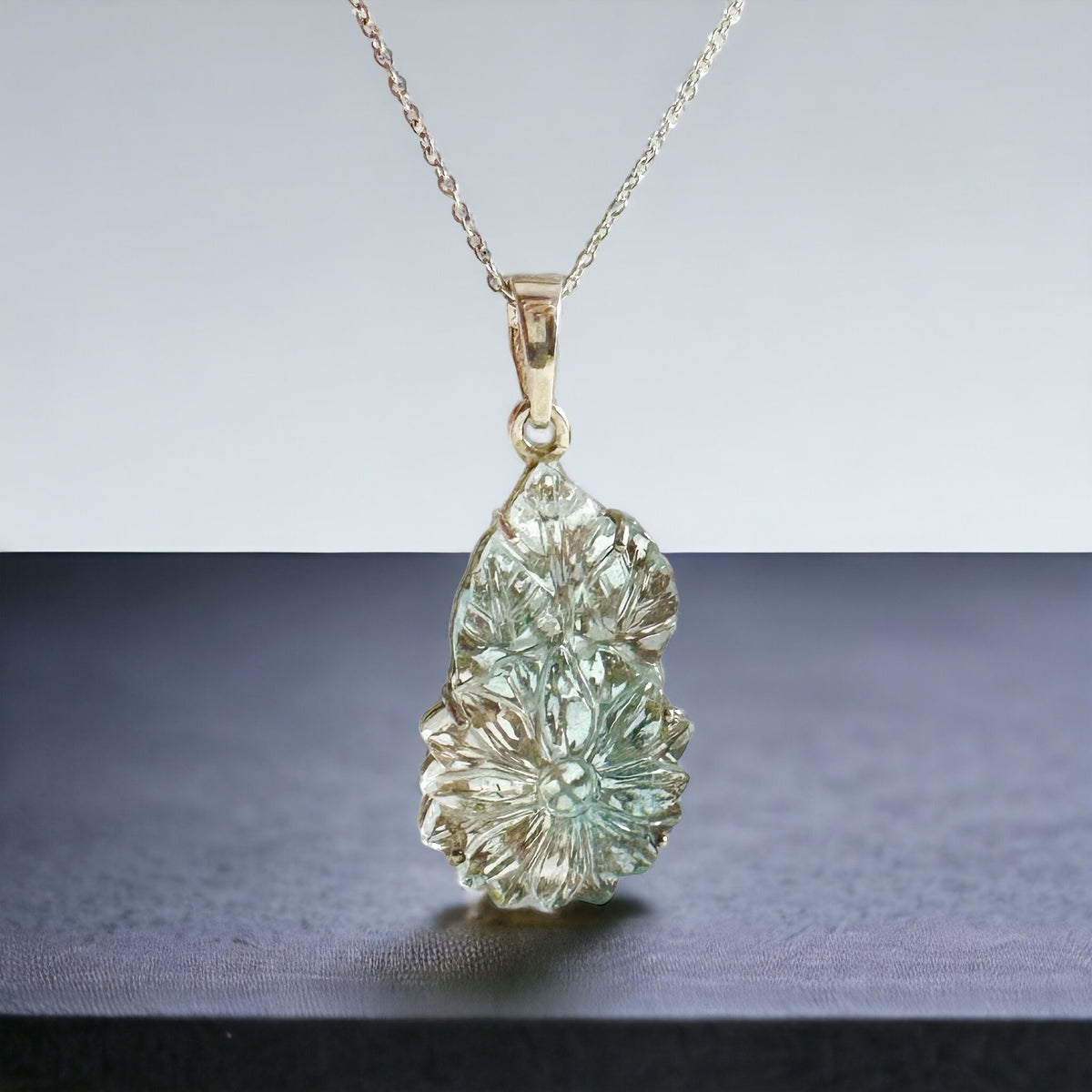Genuine Blue Topaz Pendant - Pendant with chain- Carved Gemstone Pendant- Gift for Her - December Birthstone - Solid 925 Sterling Silver
