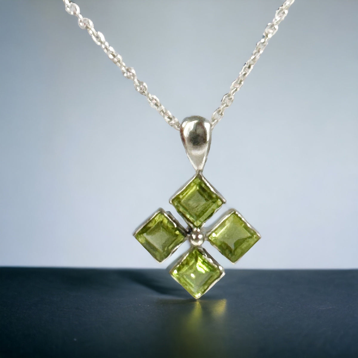 Natural Peridot Pendant - Floral Pendant - Rhombus shaped Pendant - August Birthstone - Gift for Her - Solid 925 Sterling Silver Pendant