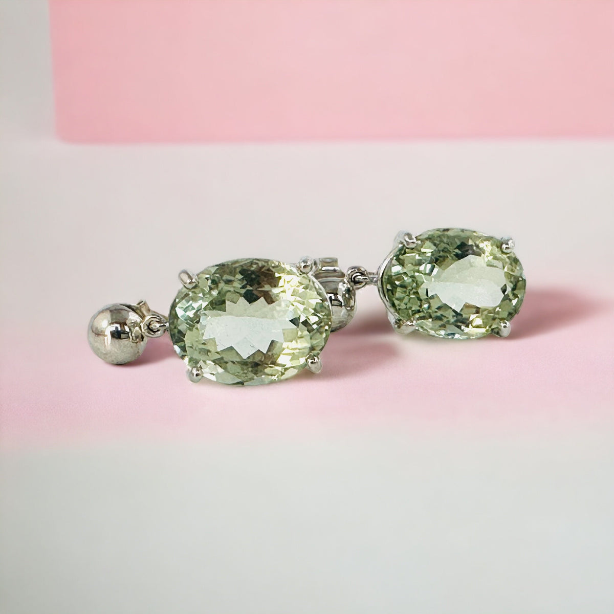 Natural Green Amethyst Dangle Earrings - Big Gemstone Earrings - February Birthstone - Gift for Her - Solid 925 Sterling Silver Earrings