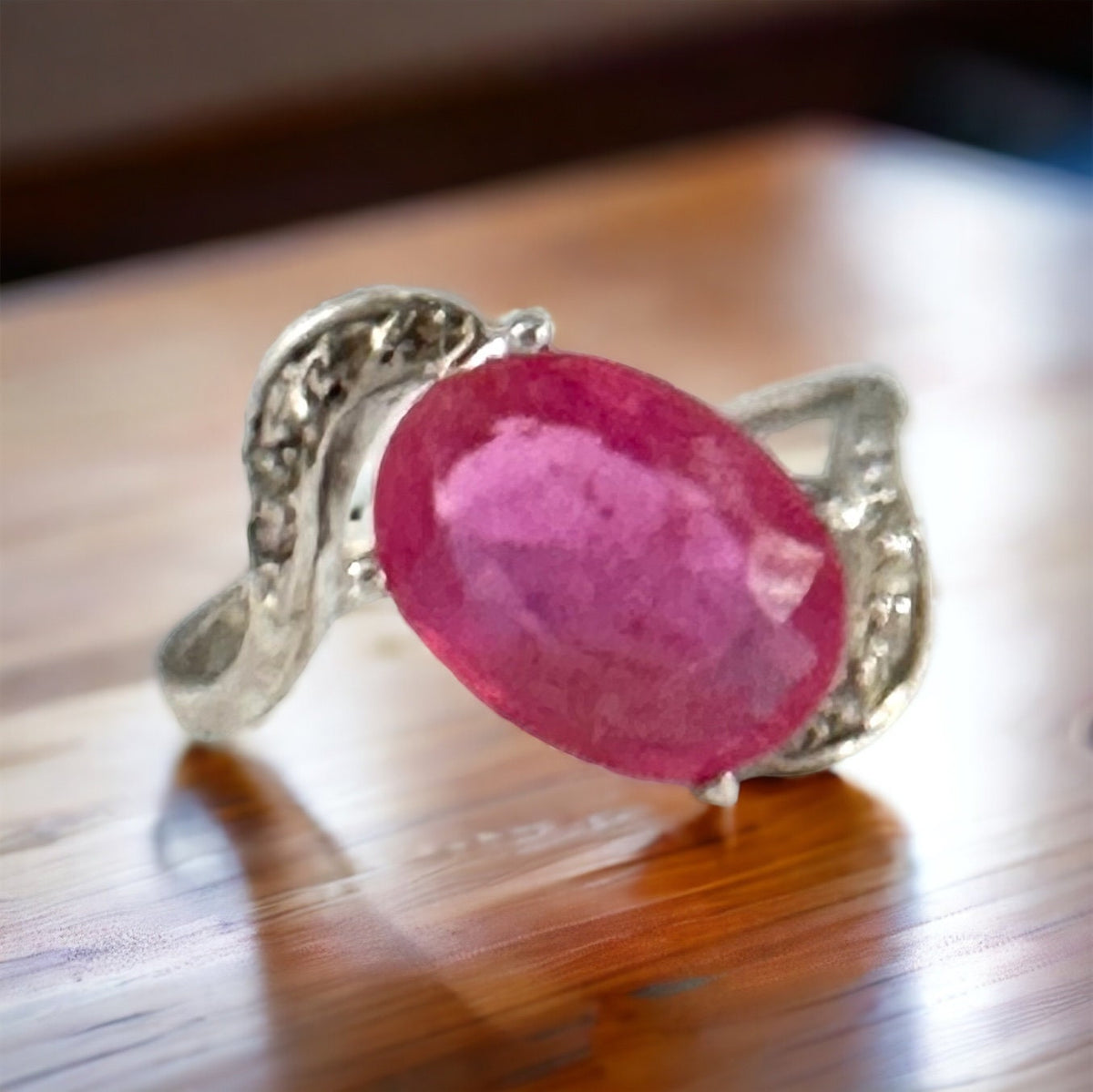 Natural Ruby and Diamond Ring - Natural Ruby Ring - July Birthstone - Statement Ring - Gift for Her - Size 6.5 - Solid Sterling Silver Ring
