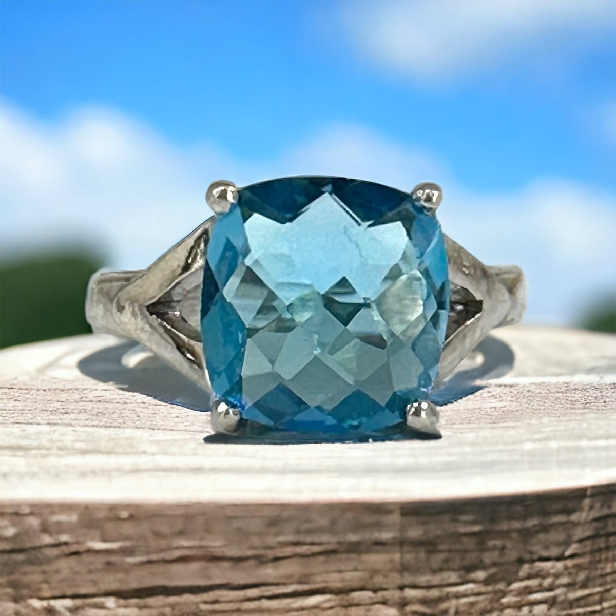 Genuine Swiss Blue Topaz Ring for Her - Cushion Cut Blue Topaz Ring - High Quality Blue Topaz - Size 6.75 Ring - Solid Sterling Silver Ring