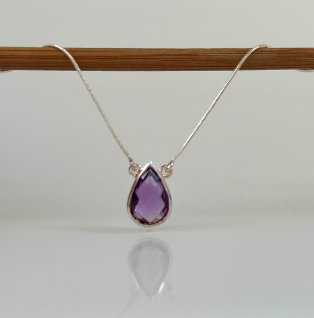 Genuine Amethyst Pendant with Attached Chain - Pear Amethyst Pendant - Amethyst Necklace - February Birthstone - Sterling Silver Necklace