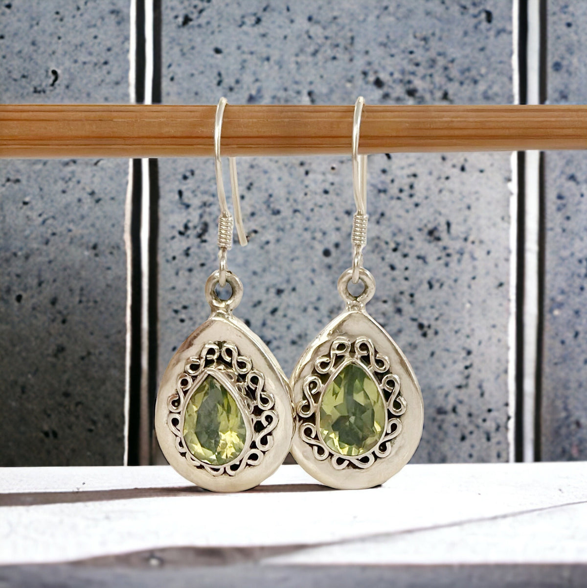 Genuine Peridot Earrings & Pendant Set with FREE Chain - Peridot Earrings - Peridot Pendant - August Birthstone - Solid Sterling Silver
