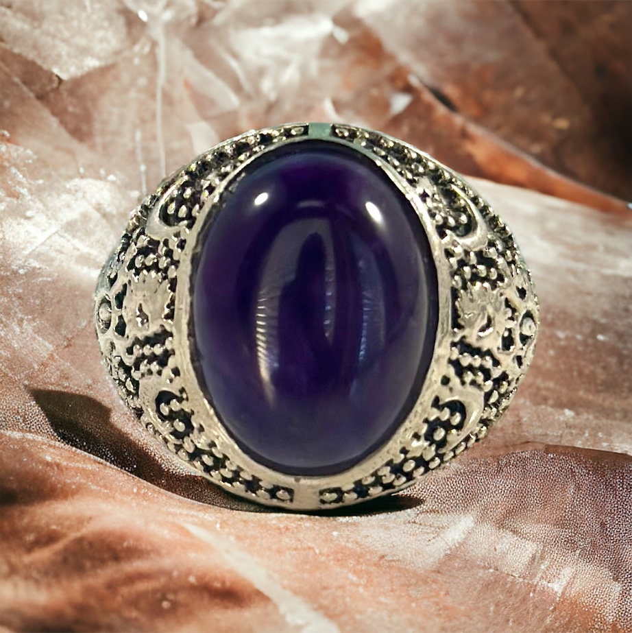 Amethyst Ring - US 9.5 - Unisex Amethyst Ring - Men's Amethyst Ring - Statement Ring - Solid 925 Sterling Silver Ring