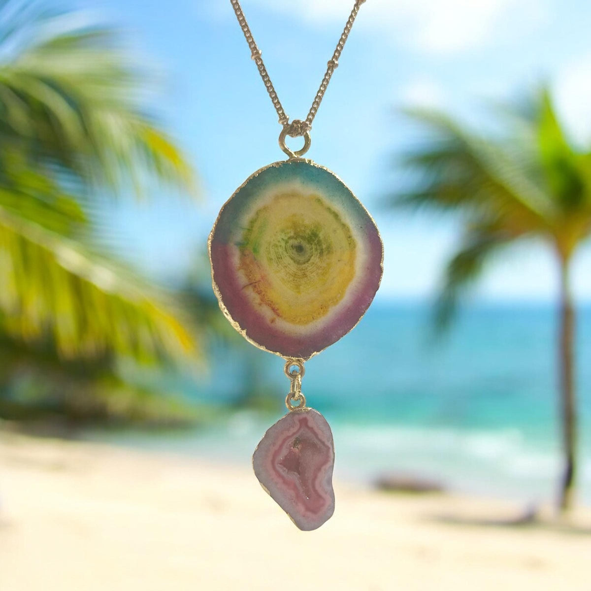 Rainbow Agate Pendant - Agate Druzy Pendant - Rainbow Pendant - Gemstone Pendant - Colorful Pendant - September Birthstone - Silver Pendant
