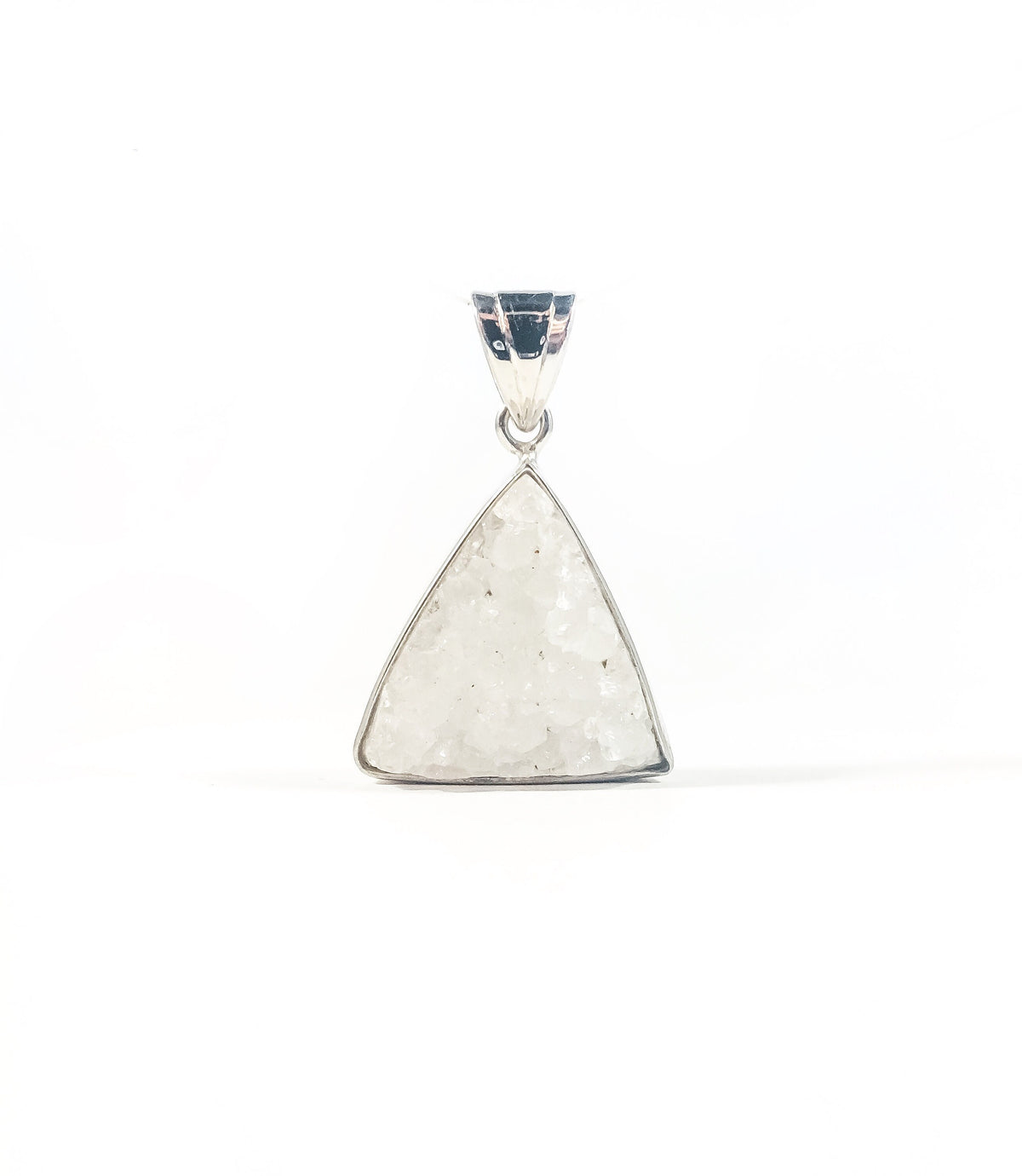Natural Agate Pendant - Druzy Pendant - Triangular Pendant - Gemstone Pendant - September Birthstone - Solid 925 Sterling Silver Pendant