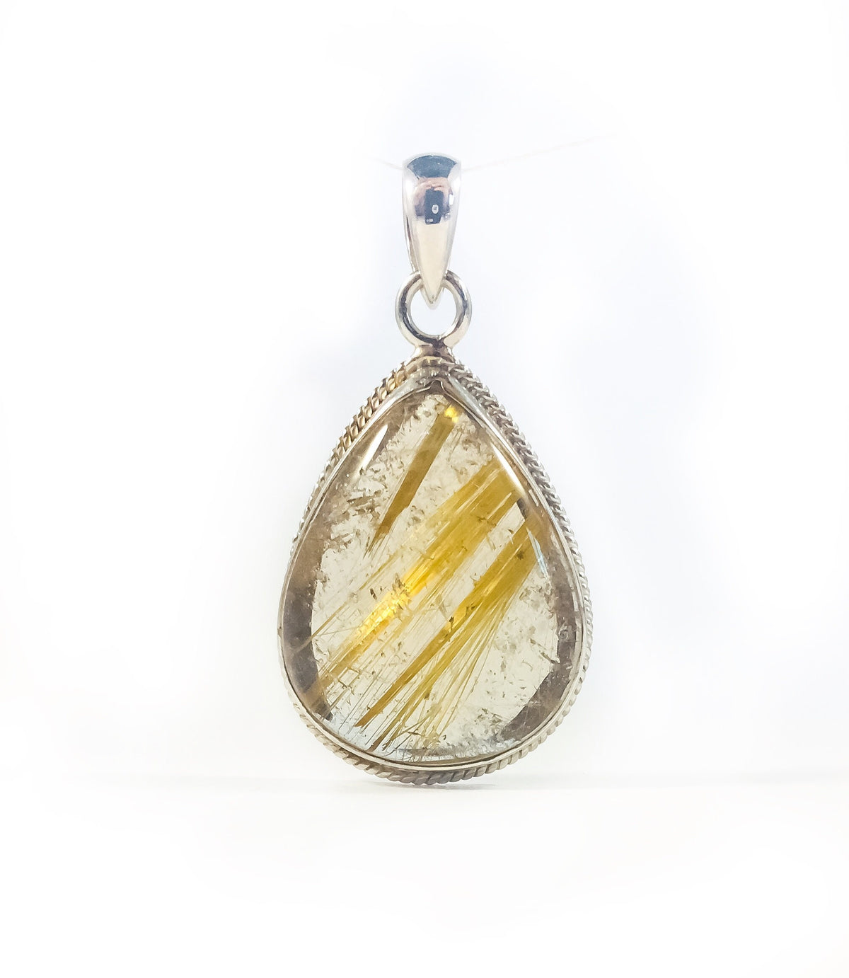 Golden Rutile Pendant - Rutile Pendant - High Quality Handpicked Rutile - Genuine Angel Hair Pendant - Solid 925 Sterling Silver Pendant