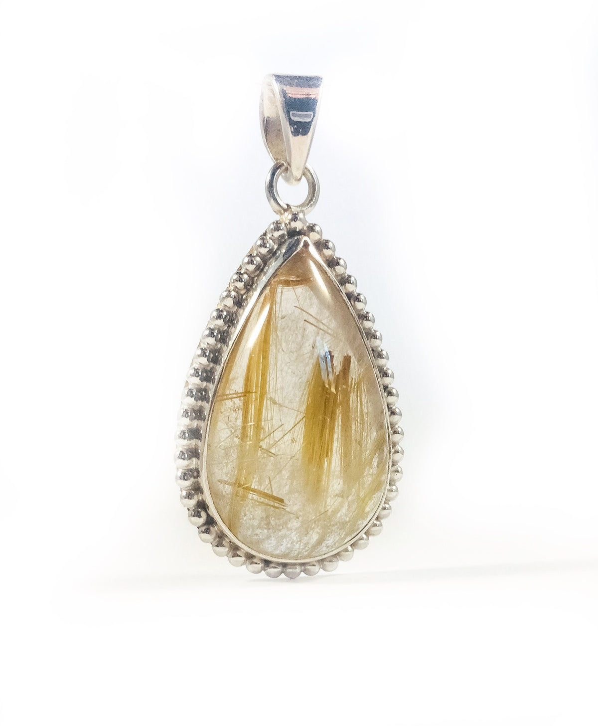 Golden Rutilated Quartz Pendant - High Quality Handpicked Rutile - Genuine Angel Hair Pendant - Solid 925 Sterling Silver Pendant