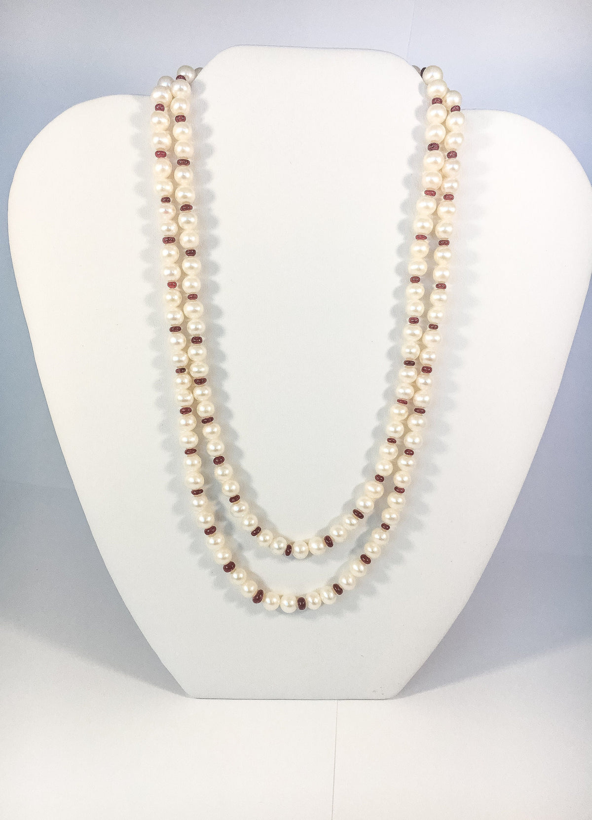 Ruby Pearl Necklace - Ruby Pearl Double Strings - 2-in-1 Pearl String - Ruby Beads Necklace - Pearl Necklace - Fresh Water Cultured Pearls
