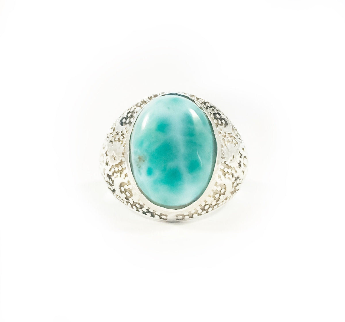 Genuine Larimar Ring - Unisex Ring - Men's Larimar Ring - Women's Larimar Ring - Size 9.5 Ring - Solid 925 Sterling Silver Larimar Ring
