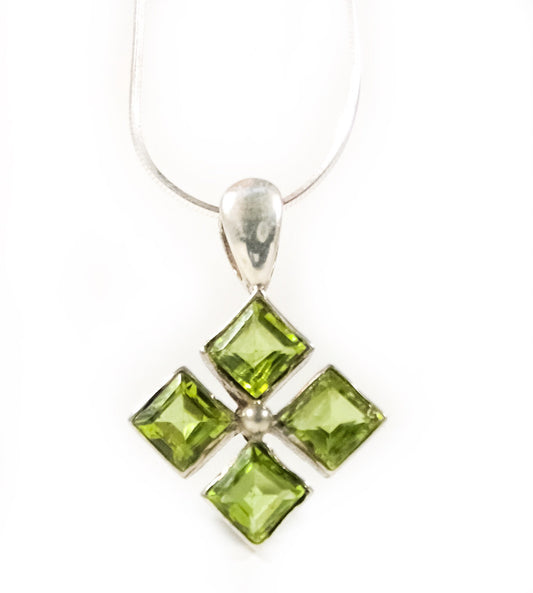Natural Peridot Pendant - Floral Pendant - Rhombus shaped Pendant - August Birthstone - Gift for Her - Solid 925 Sterling Silver Pendant
