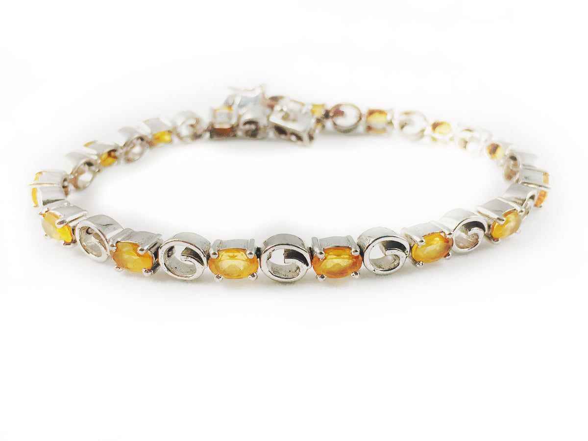 Natural Citrine Link Bracelet - Sleek Bracelet - Gemstone Bracelet - November Birthstone - Gift for Her - Solid 925 Sterling Silver Bracelet