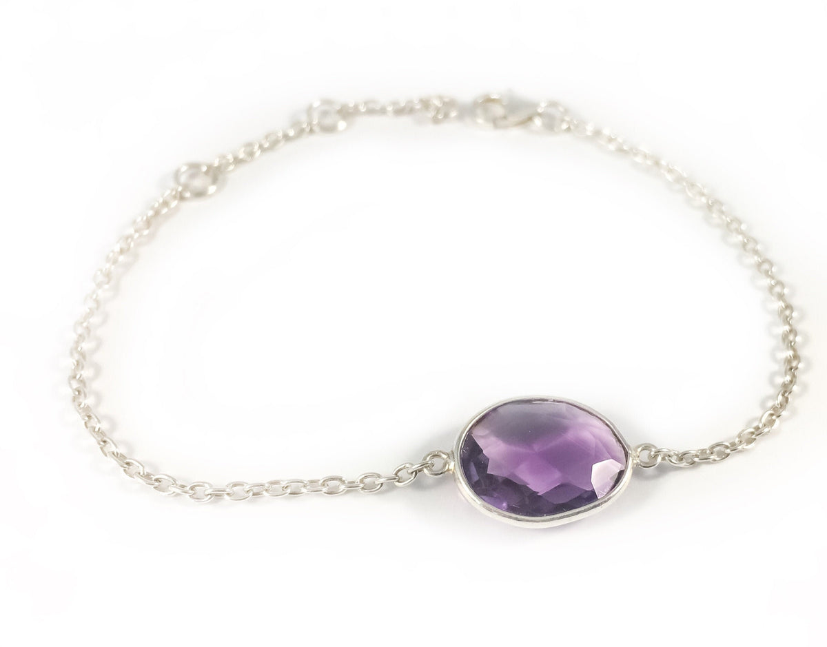 Dainty Natural Amethyst Silver Chain Bracelet - Dainty Bracelet - Amethyst Bracelet - February Birthstone - Solid Sterling Silver Bracelet