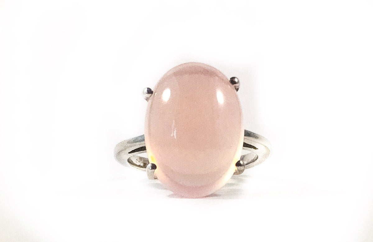 Natural Rose Quartz Cabochon Ring - US 7.0 -  Pretty Pink Ring - Baby Pink Ring - May Birthstone - Gift for Her - Solid Sterling Silver Ring