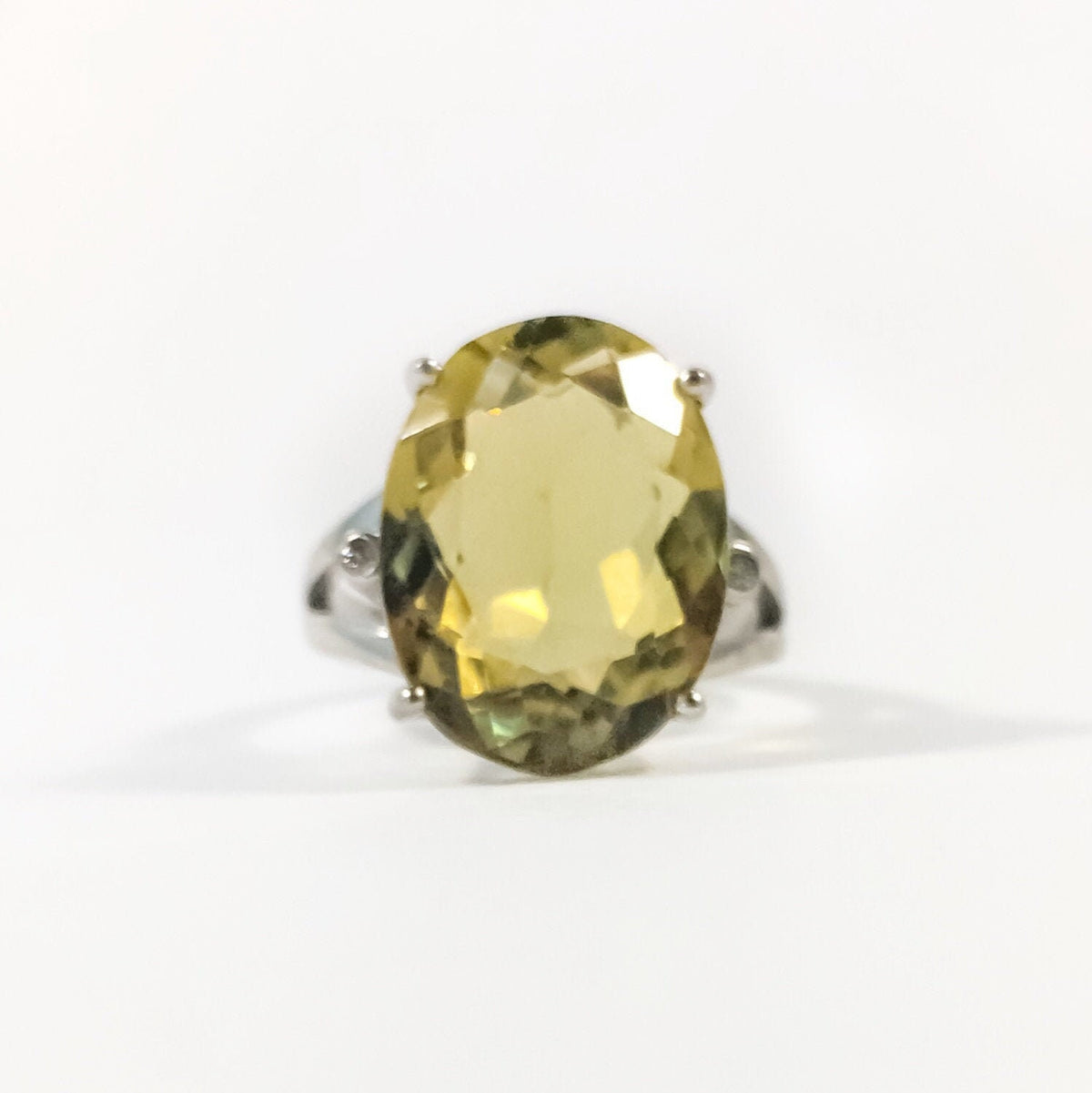 Natural Lemon Topaz and Diamond Ring - US 6.5 - Huge Gemstone Ring - Statement Ring - Gift for Her -Solid 925 Sterling Silver Ring