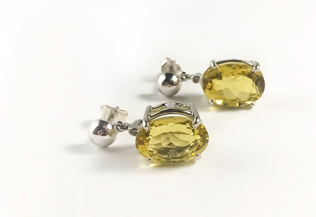 Natural Lemon Topaz and Diamond Earrings - Dangle Earrings - Huge Gemstone Dangle Earrings - Gift for Her - Solid Sterling Silver Earrings