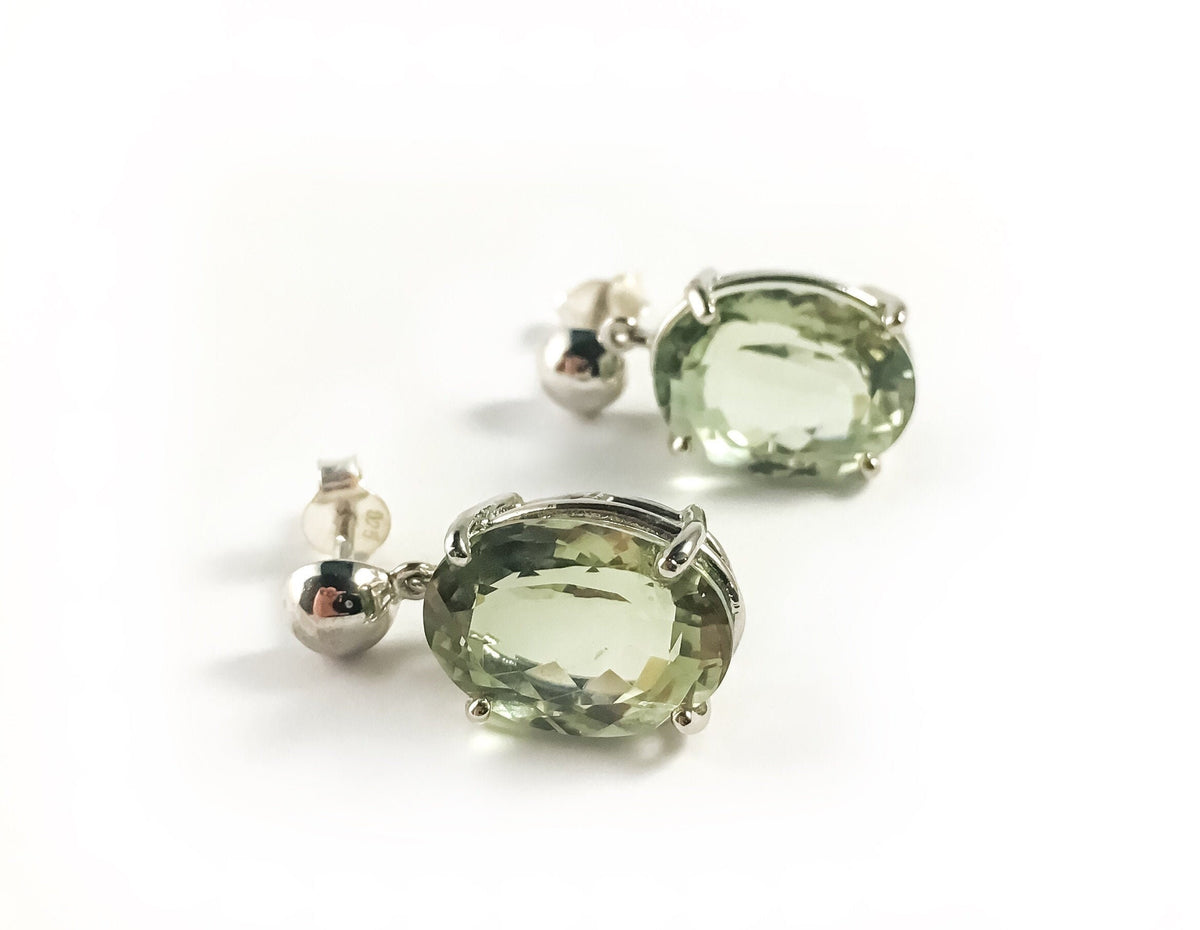 Natural Green Amethyst Dangle Earrings - Big Gemstone Earrings - February Birthstone - Gift for Her - Solid 925 Sterling Silver Earrings
