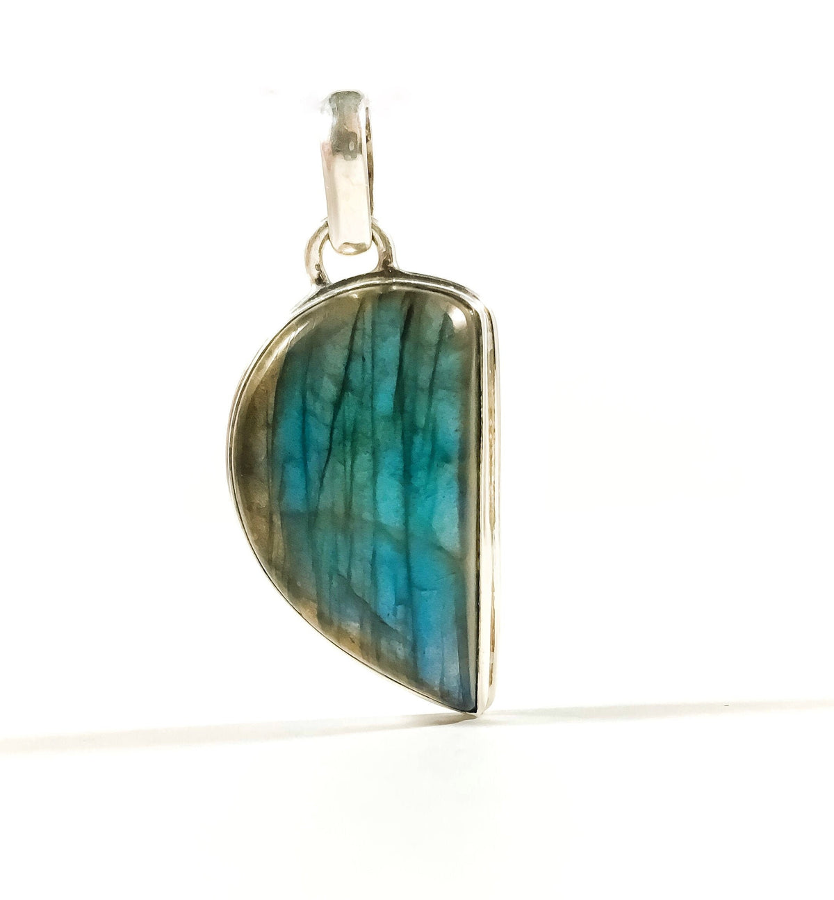 Natural Labradorite Pendant - Stunning Unisex Pendant - Moon shaped Pendant - Gift for Him - Gift for Her - Solid 925 Sterling Silver
