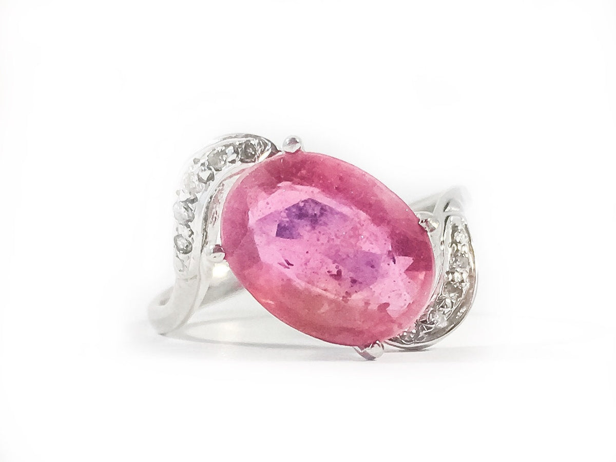 Natural Ruby and Diamond Ring -  Natural Ruby Ring - July Birthstone - Statement Ring - Gift for Her - Size 6.5 - Solid Sterling Silver Ring