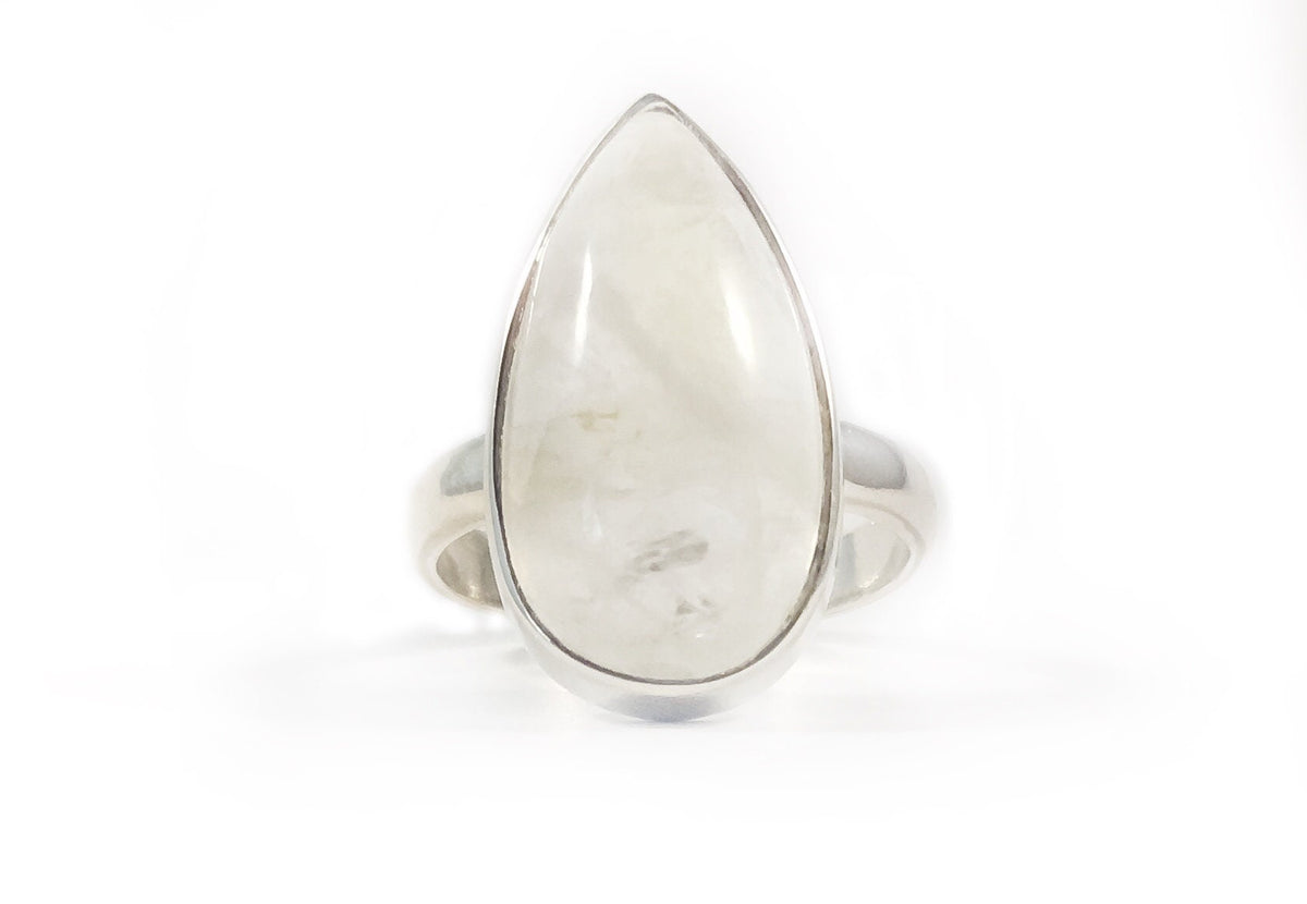 Genuine Moonstone Pear Shaped Ring - Size 6.75 Ring - June Birthstone - Ring for Her - Statement Ring - Solid 925 Sterling Silver Ring