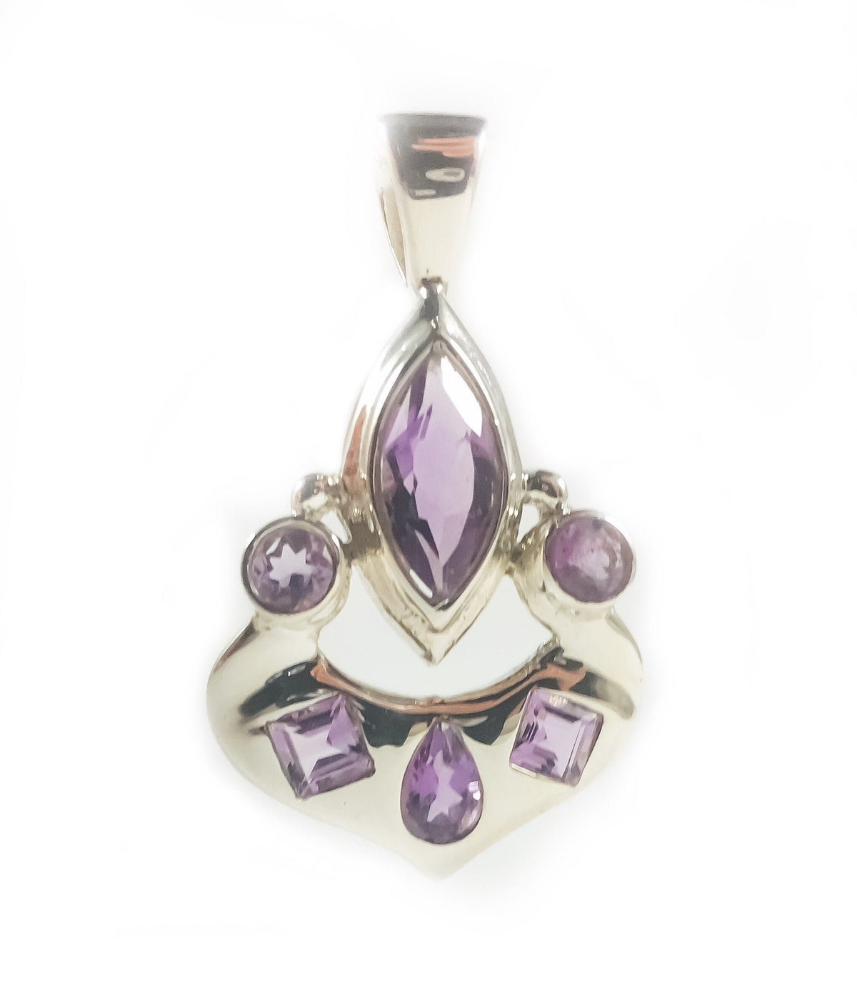 Genuine Amethyst Silver Pendant - Unique Amethyst Pendant - Aladdin Pendant - February Birthstone - Solid 925 Sterling Silver Pendant