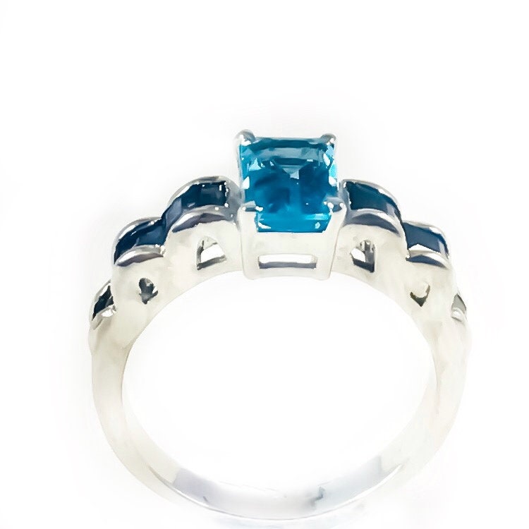 Natural Blue Topaz & Sapphire Ring - US 6.75 - Blue Topaz Ring - Sapphire Ring - September Birthstone - November Gemstone - 925 Silver Ring