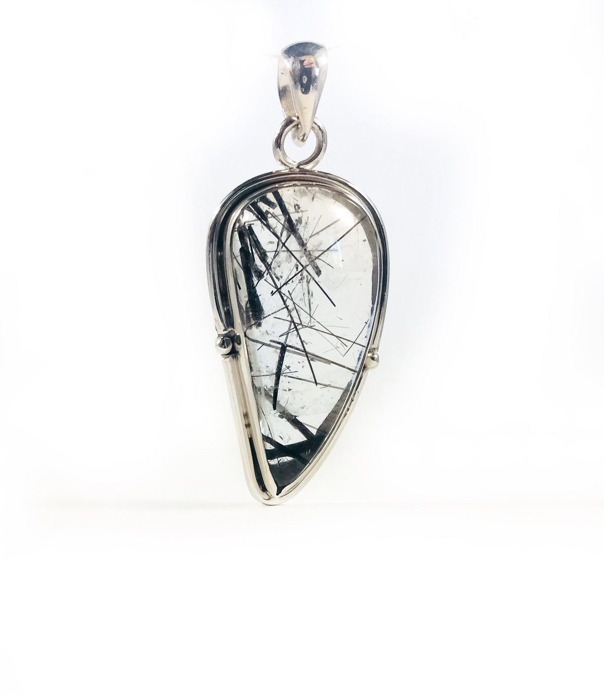 Black Rutilated Quartz Pendant - High Quality Handpicked Rutile - Genuine Gemstone Pendant - Solid 925 Sterling Silver Pendant