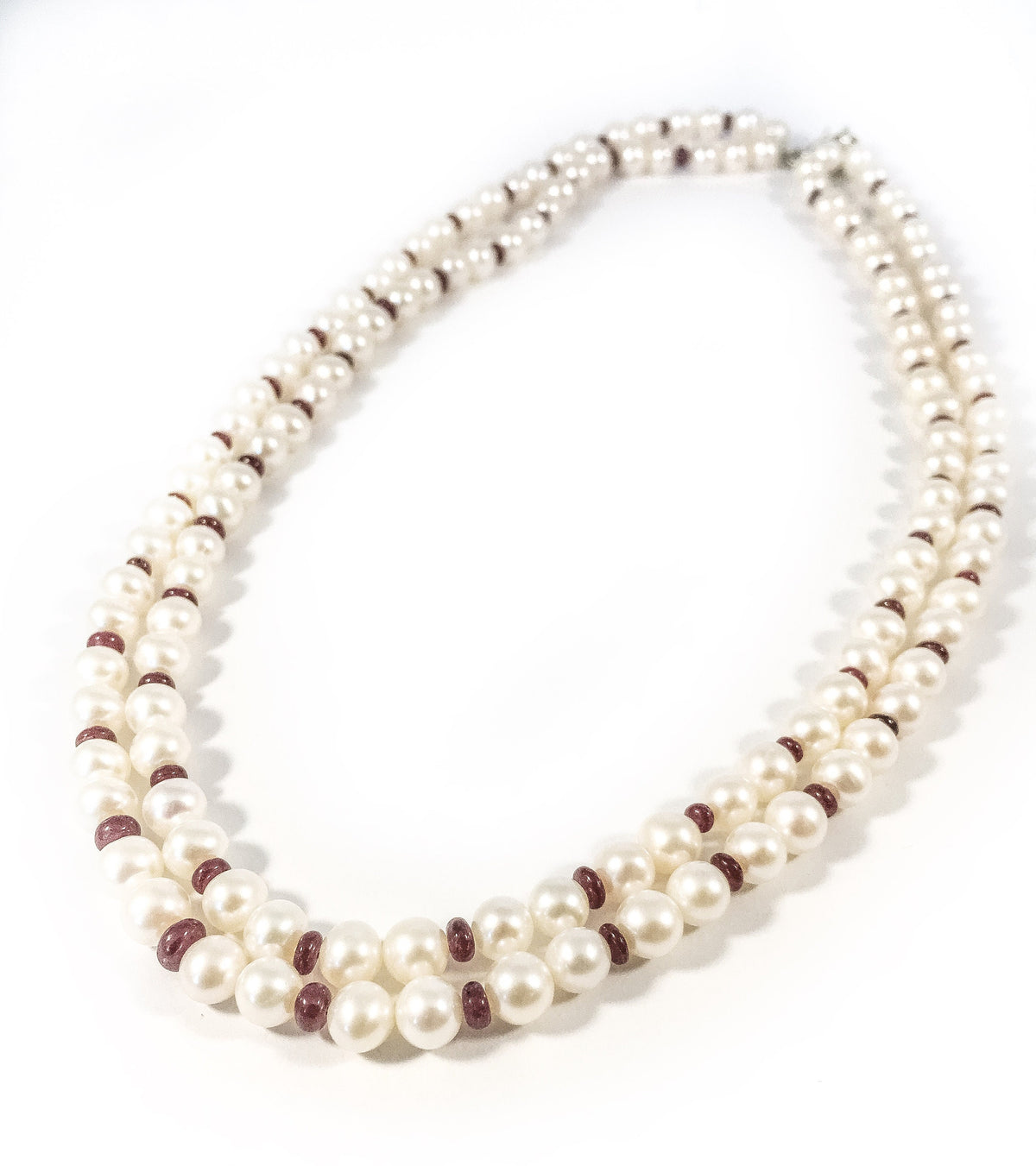 Ruby Pearl Necklace - Ruby Pearl Double Strings - 2-in-1 Pearl String - Ruby Beads Necklace - Pearl Necklace - Fresh Water Cultured Pearls
