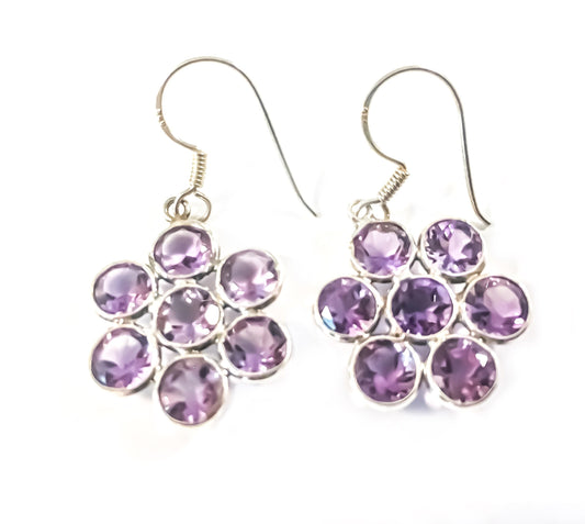 Natural Amethyst Floral Earrings - Amethyst Earrings - February Birthstone - Gift for Her - Solid 925 Sterling Silver Earrings