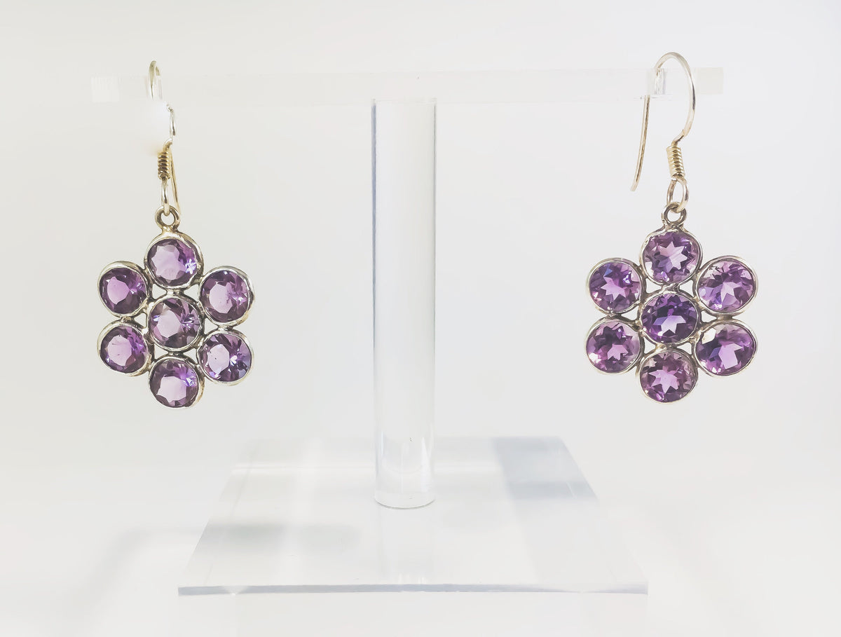 Natural Amethyst Floral Earrings - Amethyst Earrings - February Birthstone - Gift for Her - Solid 925 Sterling Silver Earrings